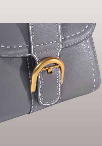 Suzanne Horseshoe Buckle Leather Medium Bag Grey