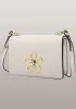 Lena Flower Lock Leather Shoulder Bag White