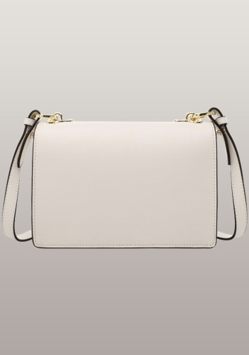 Lena Flower Lock Leather Shoulder Bag White