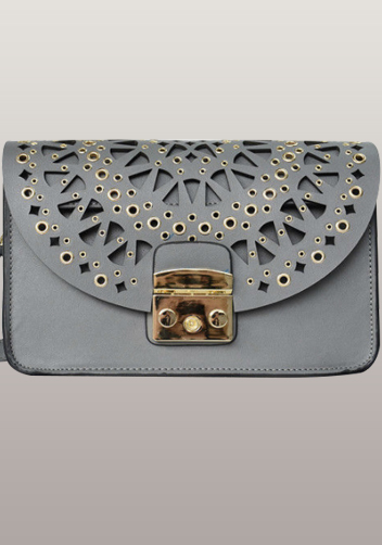 Glamvogue Laser - Cut Leather Shoulder Bag Grey