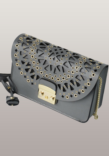 Glamvogue Laser - Cut Leather Shoulder Bag Grey