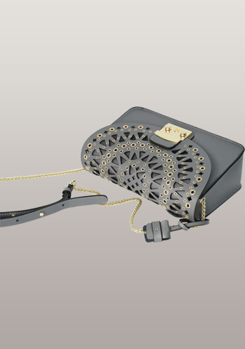 Glamvogue Laser - Cut Leather Shoulder Bag Grey