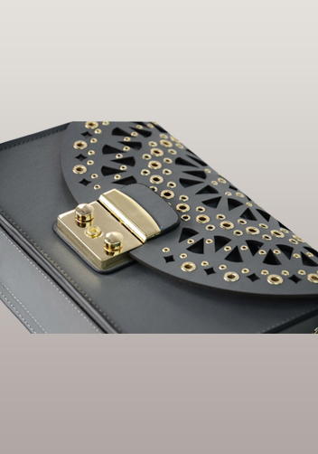 Glamvogue Laser - Cut Leather Shoulder Bag Grey
