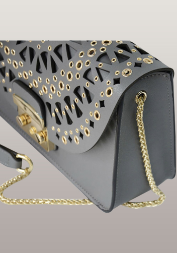 Glamvogue Laser - Cut Leather Shoulder Bag Grey