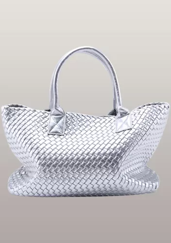 Grand Boulevard Woven Large Tote Silver