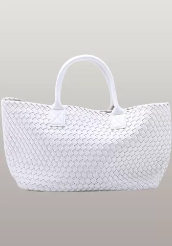 Grand Boulevard Woven Large Tote White