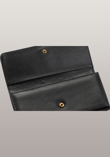 Bee Long Wallet Grain Leather With Stripe Black