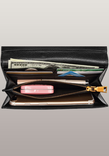 Bee Long Wallet Grain Leather With Stripe Black