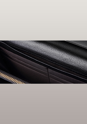 Bee Long Wallet Grain Leather With Stripe Black