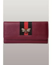 Bee Long Wallet Grain Leather With Stripe Burgundy