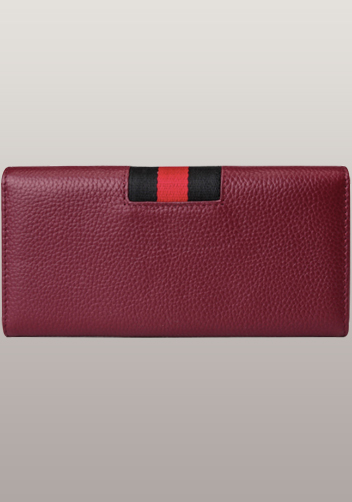 Bee Long Wallet Grain Leather With Stripe Burgundy