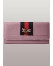Bee Long Wallet Grain Leather With Stripe Pink