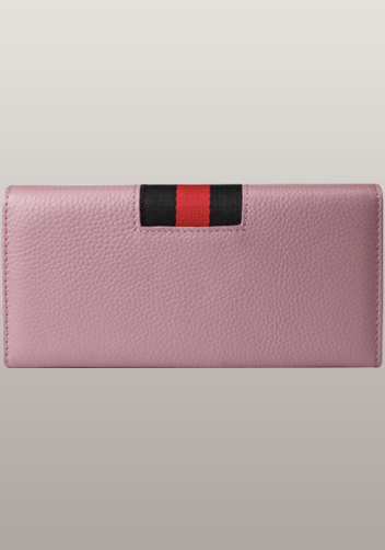 Bee Long Wallet Grain Leather With Stripe Pink