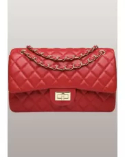 Adele Flap Bag Faux Leather Red Gold Hardware
