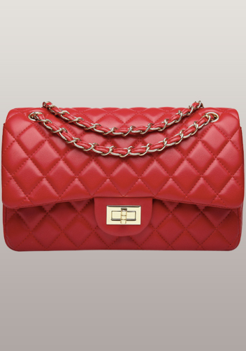 Adele Flap Bag Faux Leather Red Gold Hardware