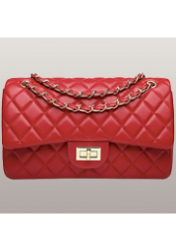 Adele Flap Bag Faux Leather Red Gold Hardware