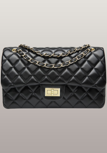 Adele Flap Bag Faux Leather Black Gold Hardware