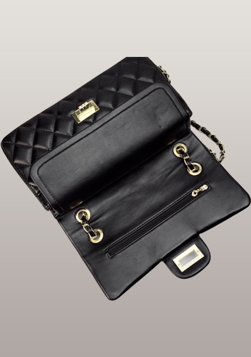 Adele Flap Bag Faux Leather Black Gold Hardware