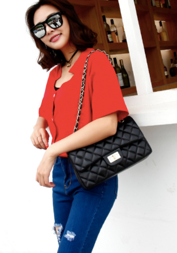 Adele Flap Bag Faux Leather Black Gold Hardware