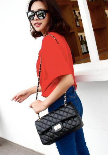 Adele Flap Bag Faux Leather Black Gold Hardware