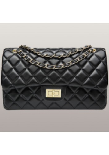 Adele Flap Bag Faux Leather Black Gold Hardware