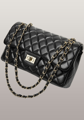 Adele Flap Bag Faux Leather Black Gold Hardware