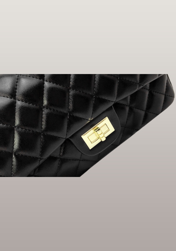 Adele Flap Bag Faux Leather Black Gold Hardware
