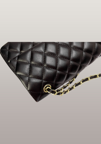 Adele Flap Bag Faux Leather Black Gold Hardware