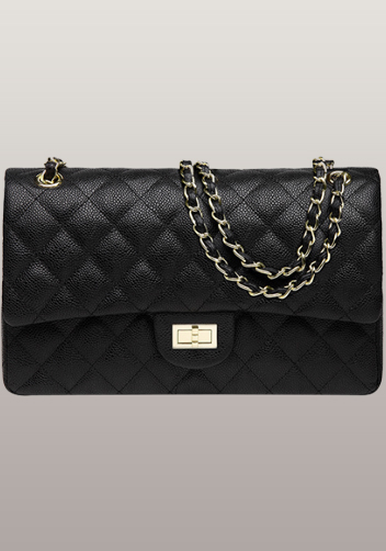 Iris Flap Bag Cowhide Leather Caviar Black