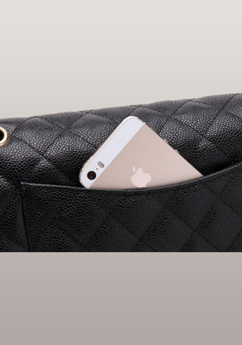 Iris Flap Bag Cowhide Leather Caviar Black