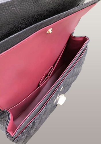 Iris Flap Bag Cowhide Leather Caviar Black