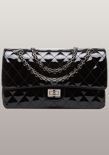 Adele Diamond Shape Patent Leather Flap Black
