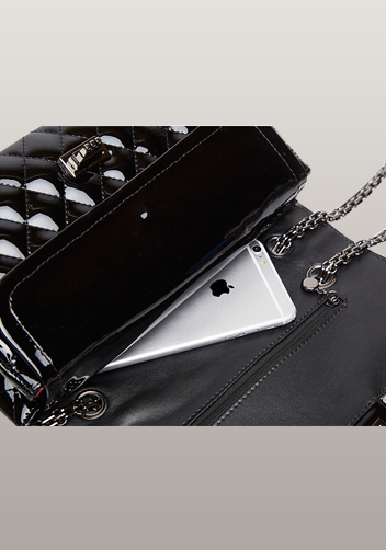 Adele Diamond Shape Patent Leather Flap Black