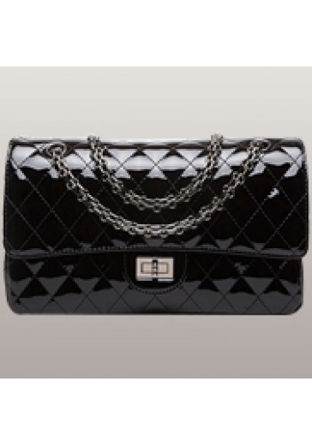 Adele Diamond Shape Patent Leather Flap Black