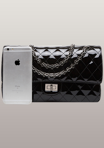 Adele Diamond Shape Patent Leather Flap Black