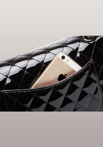 Adele Diamond Shape Patent Leather Flap Black