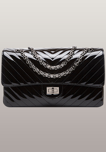 Adele V Shape Patent Leather Flap Bag Black