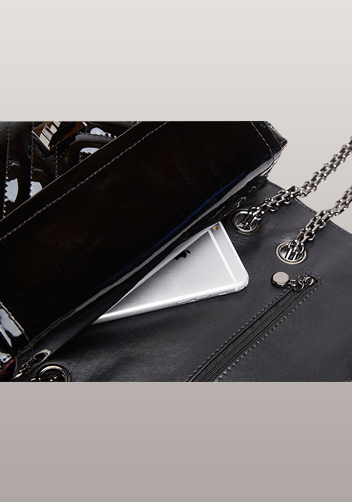 Adele V Shape Patent Leather Flap Bag Black