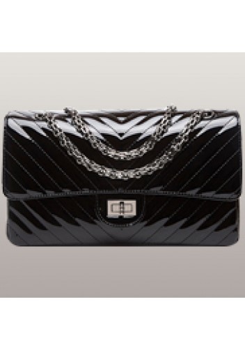 Adele V Shape Patent Leather Flap Bag Black