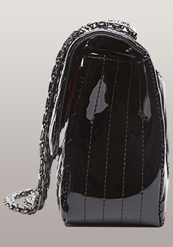 Adele V Shape Patent Leather Flap Bag Black