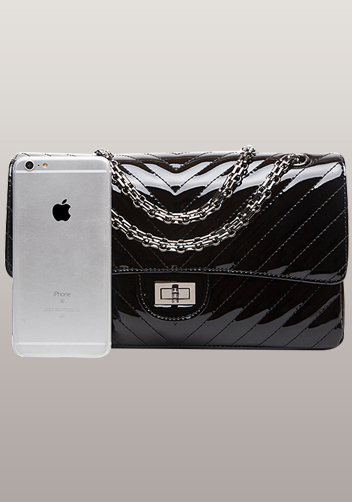 Adele V Shape Patent Leather Flap Bag Black