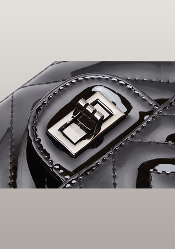 Adele V Shape Patent Leather Flap Bag Black