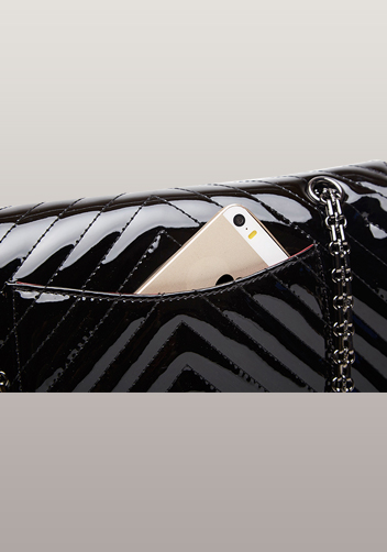 Adele V Shape Patent Leather Flap Bag Black