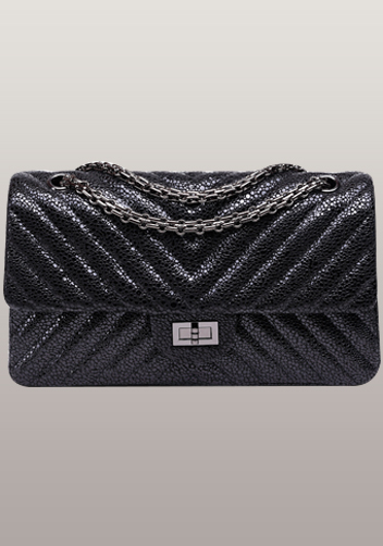 Adele V Shape Pearlfish Scales Effect Leather Flap Bag Black