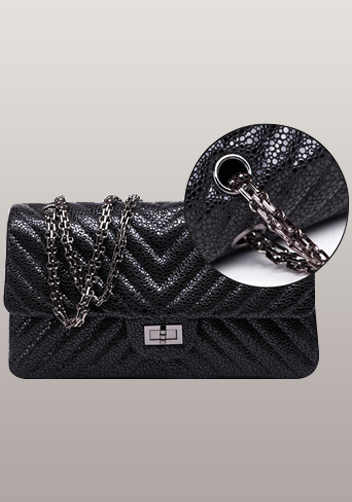 Adele V Shape Pearlfish Scales Effect Leather Flap Bag Black