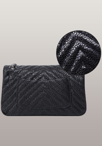 Adele V Shape Pearlfish Scales Effect Leather Flap Bag Black