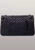 Adele V Shape Pearlfish Scales Effect Leather Flap Bag Black