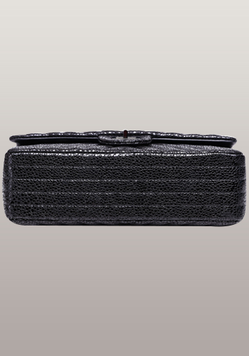 Adele V Shape Pearlfish Scales Effect Leather Flap Bag Black