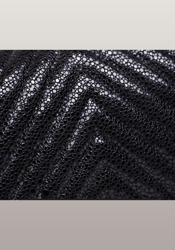 Adele V Shape Pearlfish Scales Effect Leather Flap Bag Black