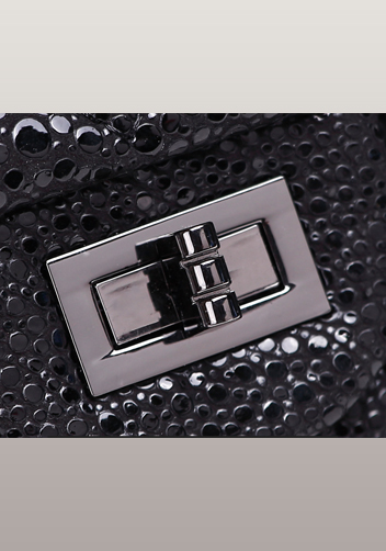Adele V Shape Pearlfish Scales Effect Leather Flap Bag Black